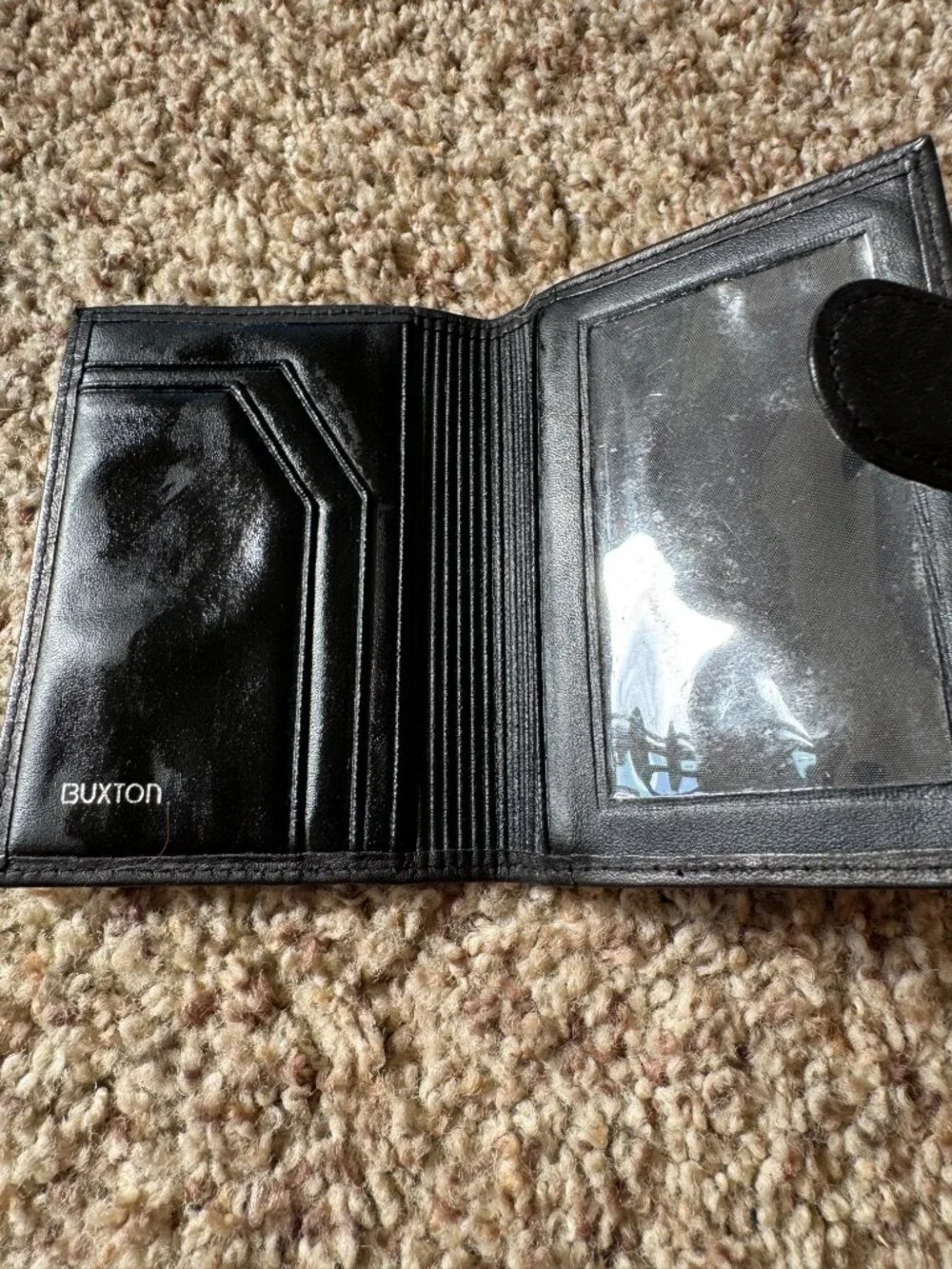 Vintage Buxton Compact Bifold Wallet in a classic solid black leather c